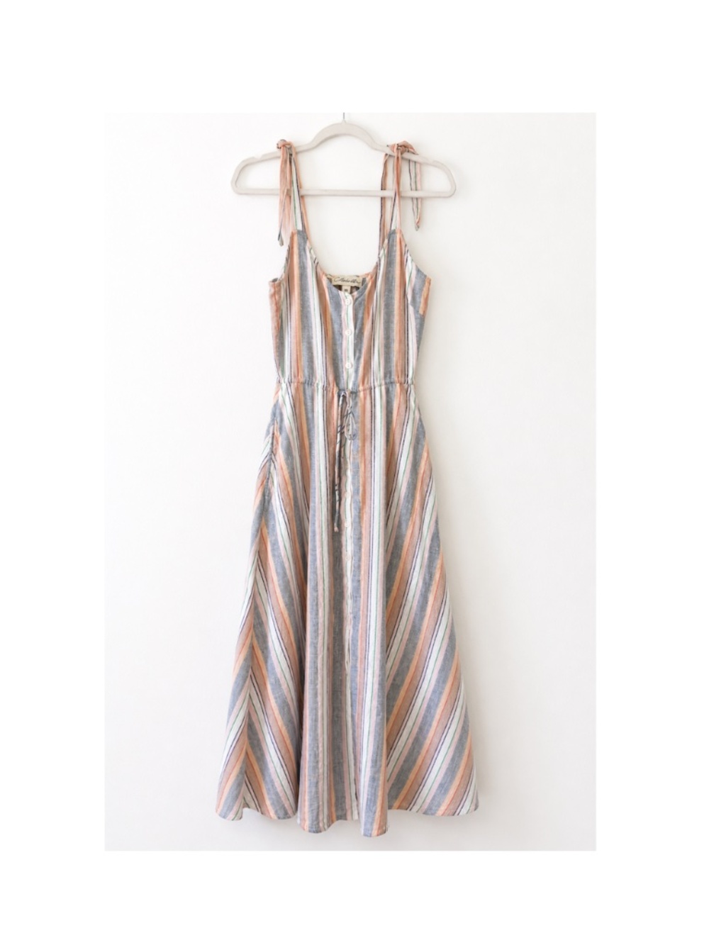 Cleobella Coastal Stripe Tie Strap Midi Dress XS Boho Cotton Summer